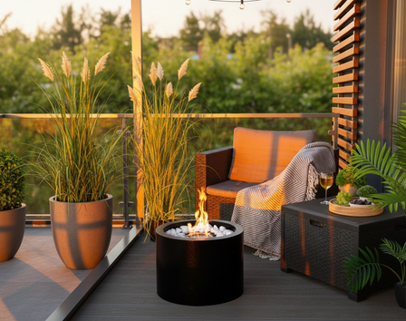 🌿 Ogród i taras z biokominkiem – ciepło, styl i relaks w nowoczesnej formie