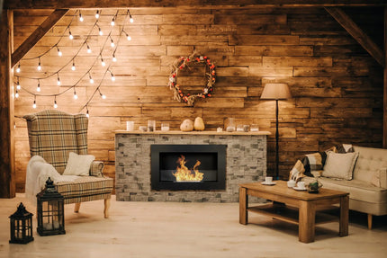 Wall-hung bio-fireplace with glass 650×400 Slim, black structured matt