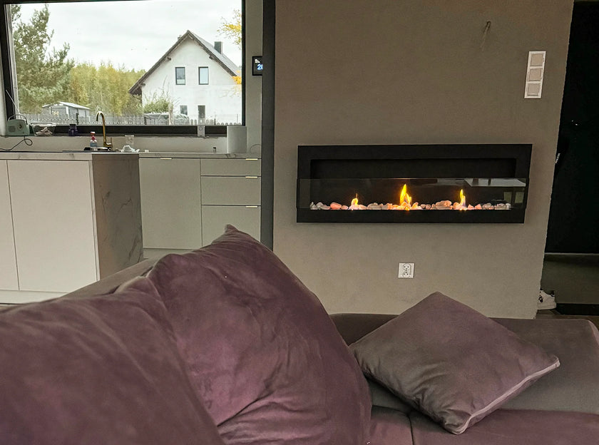 Biokominek wiszący z szybą 1200×400 czarny strukturalny mat