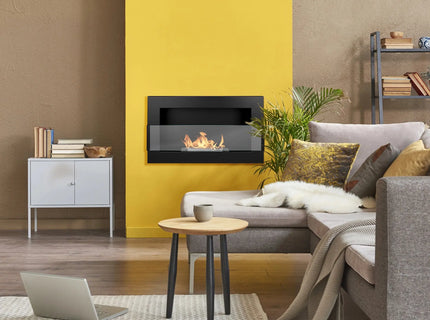 Wall-hung bio-fireplace with glass 650×400, black structured matt