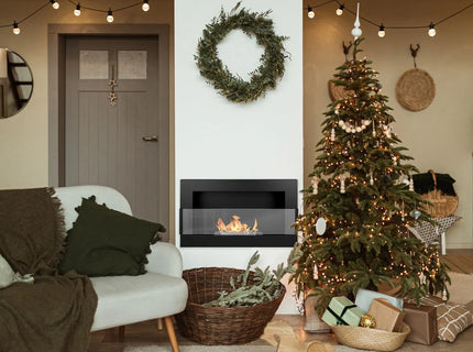 Wall-hung bio-fireplace with glass 650×400, black structured matt