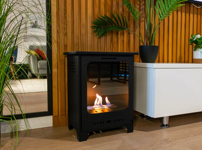 Freestanding bio-fireplace Koza Mini, black matte with glass 