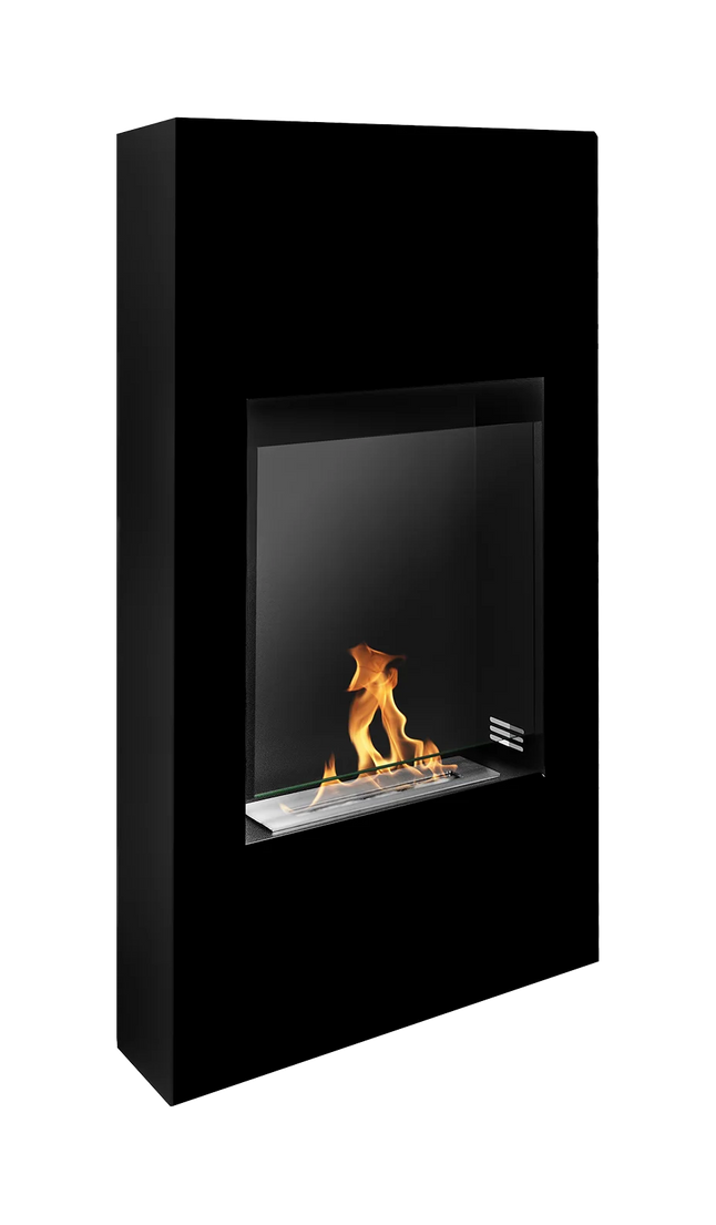Modern portal bio-fireplace, matt black, with glass