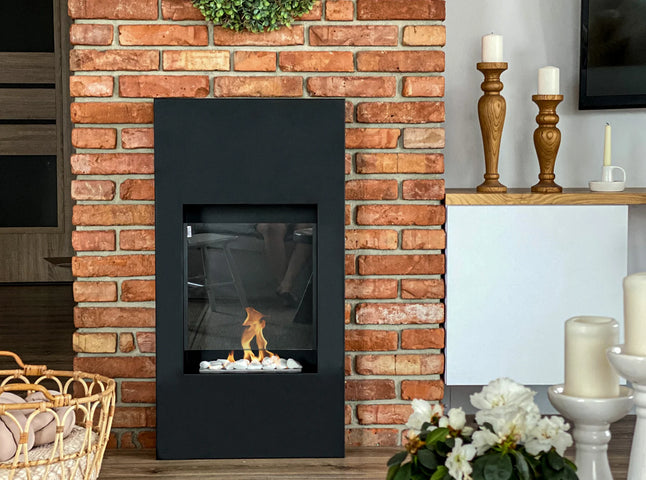 Modern portal bio-fireplace, matt black, with glass
