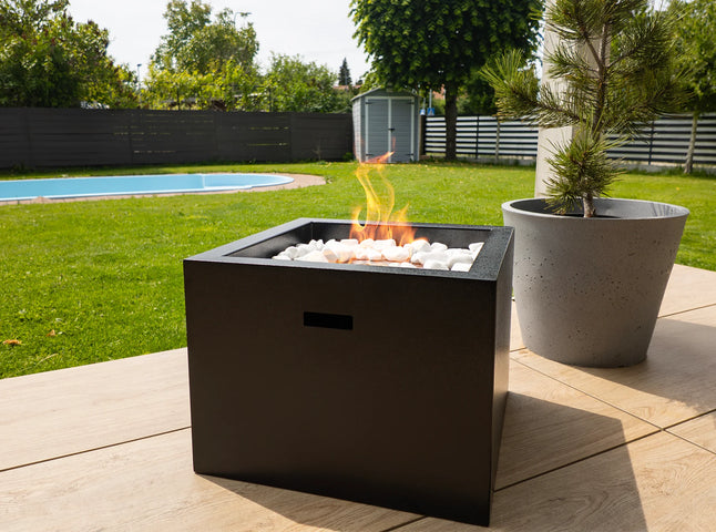 Freestanding Novium bio-fireplace, black structured matt