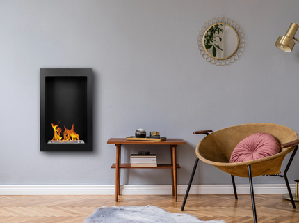 VERTICAL hanging bio-fireplace, black, structured, matt