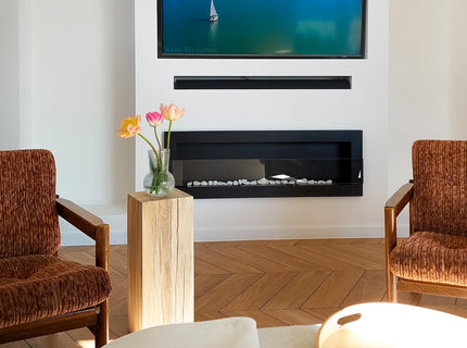 Wall-hung bio-fireplace with glass 1200×400, black structured matt