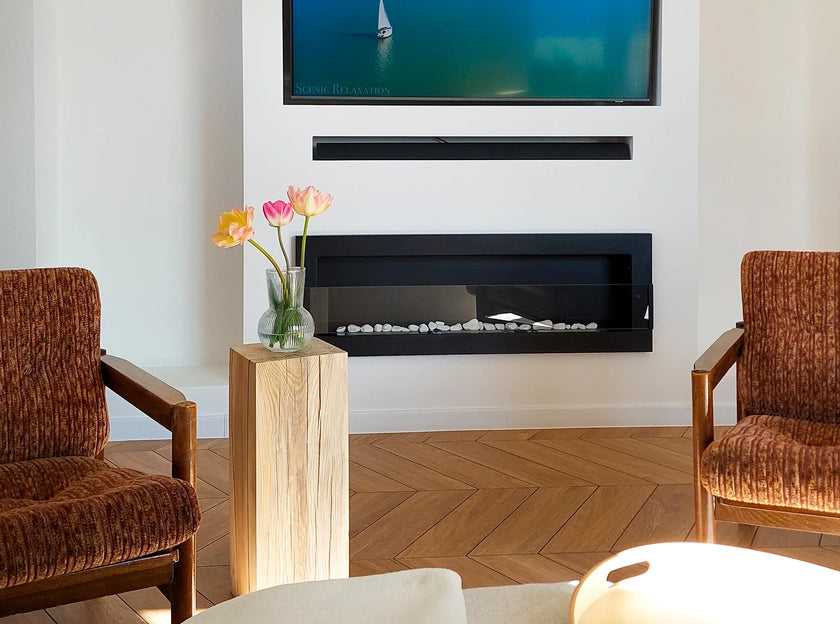 Biokominek wiszący z szybą 1200×400 czarny strukturalny mat