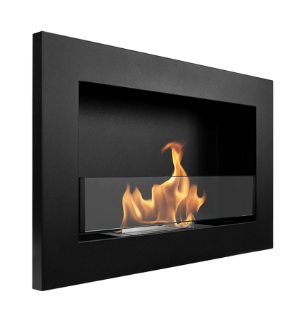 Wall-hung bio-fireplace with glass 650×400 Slim, black structured matt