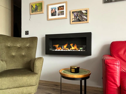 Wall-hung bio-fireplace with glass 900×400 BOX, black structured matt