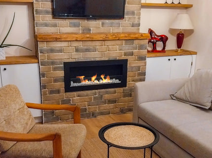 Wall-hung bio-fireplace with glass 900×400 Slim, black structured matt 