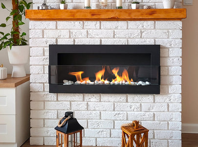 Biokominek wiszący z szybą 900×400 czarny strukturalny mat