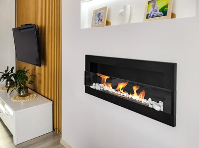 Biokominek wiszący z szybą 900×400 czarny strukturalny mat