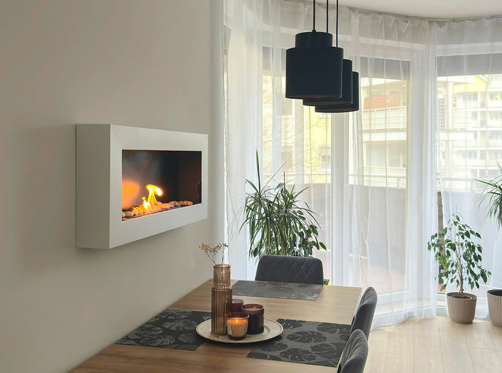 Wall-hung bio-fireplace 900x400 Box, white, structured, matt