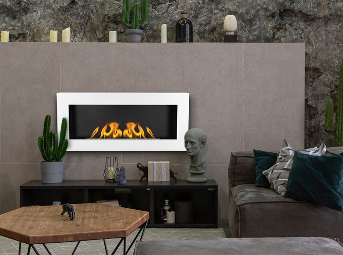 Wall-hung bio-fireplace 900x400 Box, white, structured, matt