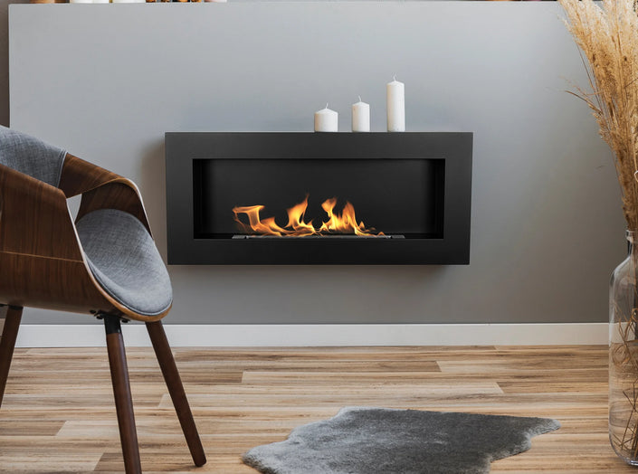 Wall-hung bio-fireplace 900×400 BOX, black, structural matt