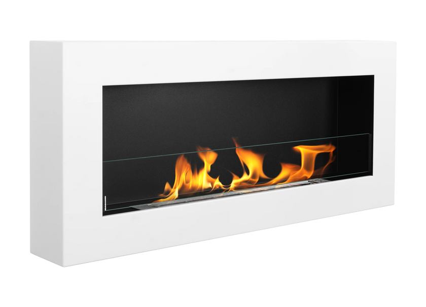 Biokominek wiszący z szybą 900×400 BOX biały strukturalny mat