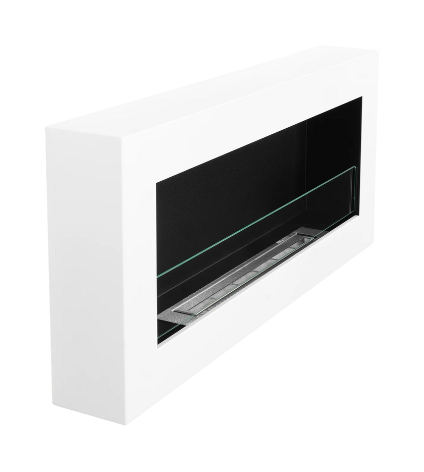 Biokominek wiszący z szybą 900×400 BOX biały strukturalny mat
