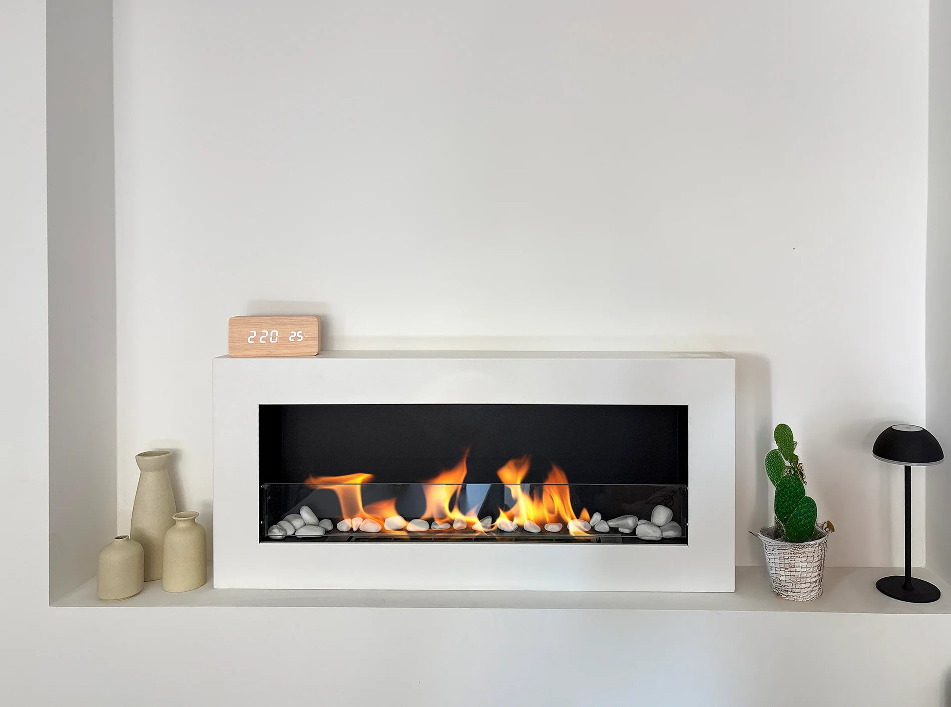 Biokominek wiszący z szybą 900×400 BOX biały strukturalny mat