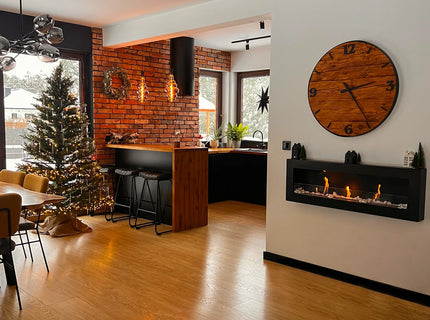 Wall-hung bio-fireplace with glass 1200×400 BOX black structural matt