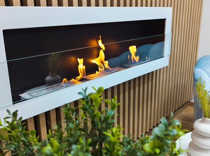 Wall-hung bio-fireplace with glass 1200×400, white gloss