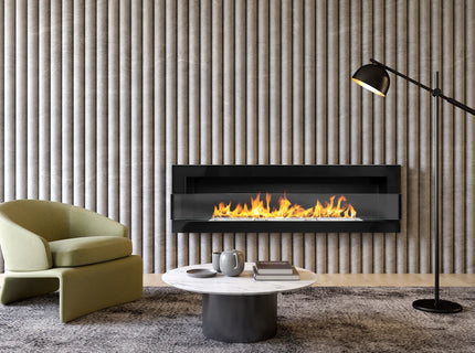 Wall-hung bio-fireplace with glass 1200×400, black gloss