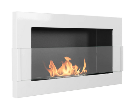 Wall-hung bio-fireplace with glass 650×400, white gloss