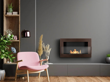 Wall-hung bio-fireplace with glass 650×400 brown