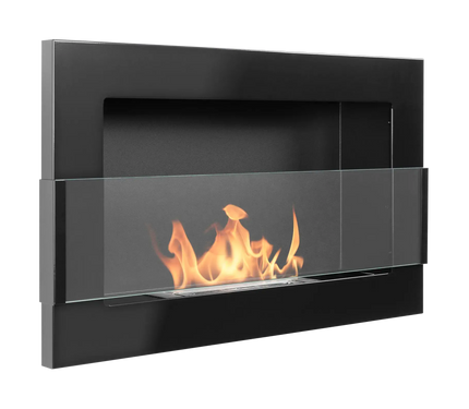Wall-hung bio-fireplace with glass 650×400, black gloss