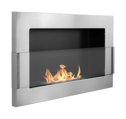 Wall-hung bio-fireplace with glass 650×400 stainless steel