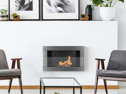 Wall-hung bio-fireplace with glass 650×400 stainless steel