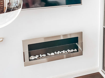 Wall-hung bio-fireplace with glass 900×400 stainless steel (silver)
