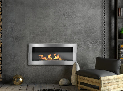 Biokominek wiszący z szybą 900×400 inox (srebrny)