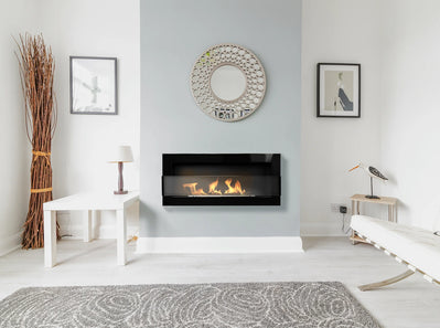 Wall-hung bio-fireplace with glass 900×400, black gloss