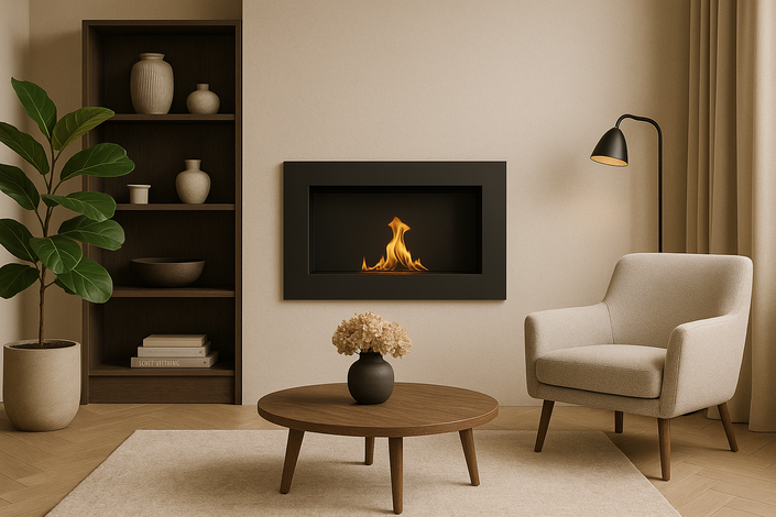 Wall-hung bio-fireplace 650x400, black, textured matt