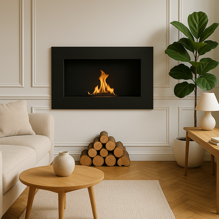 Wall-hung bio-fireplace 650x400, black, textured matt