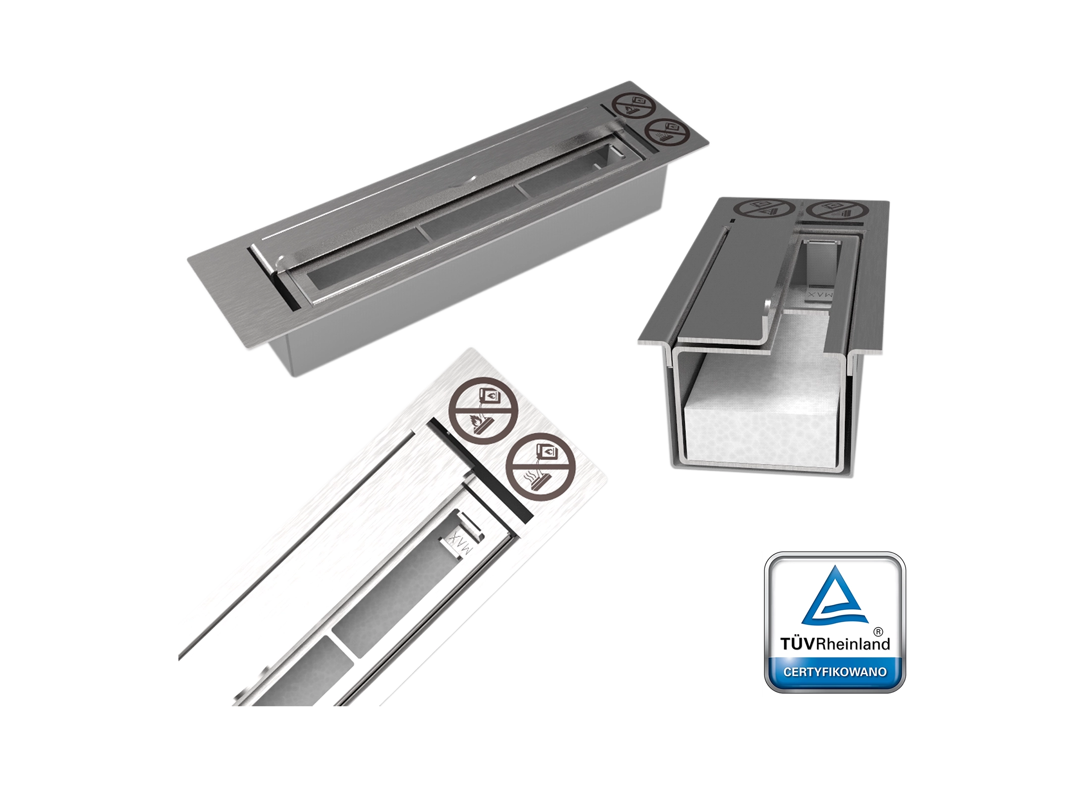 Biokominek wiszący z szybą 1200×400 czarny strukturalny mat